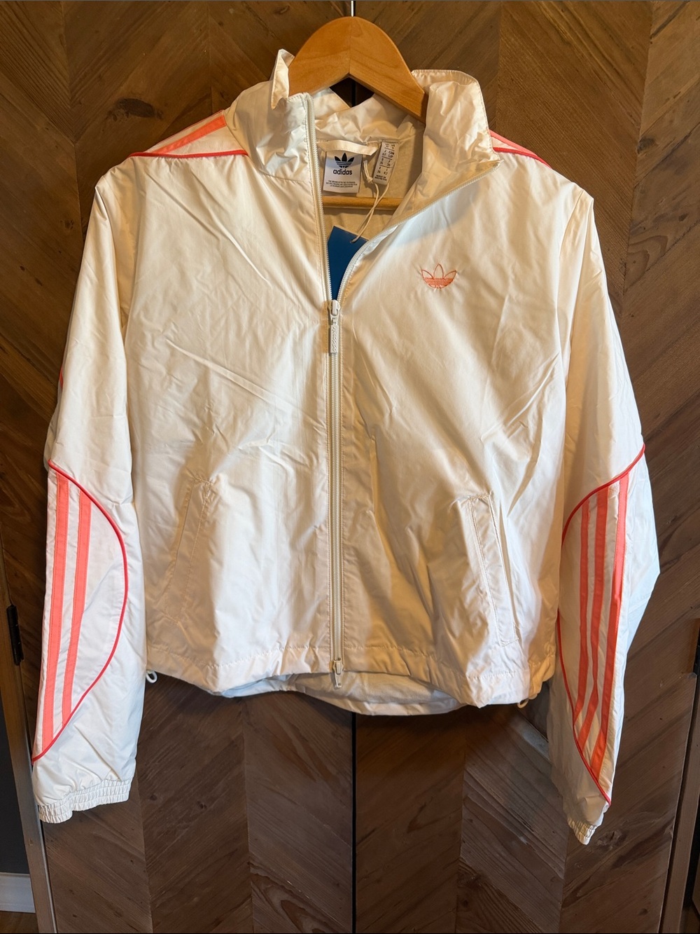 Adidas Women's White Jacket with Pink Accents
